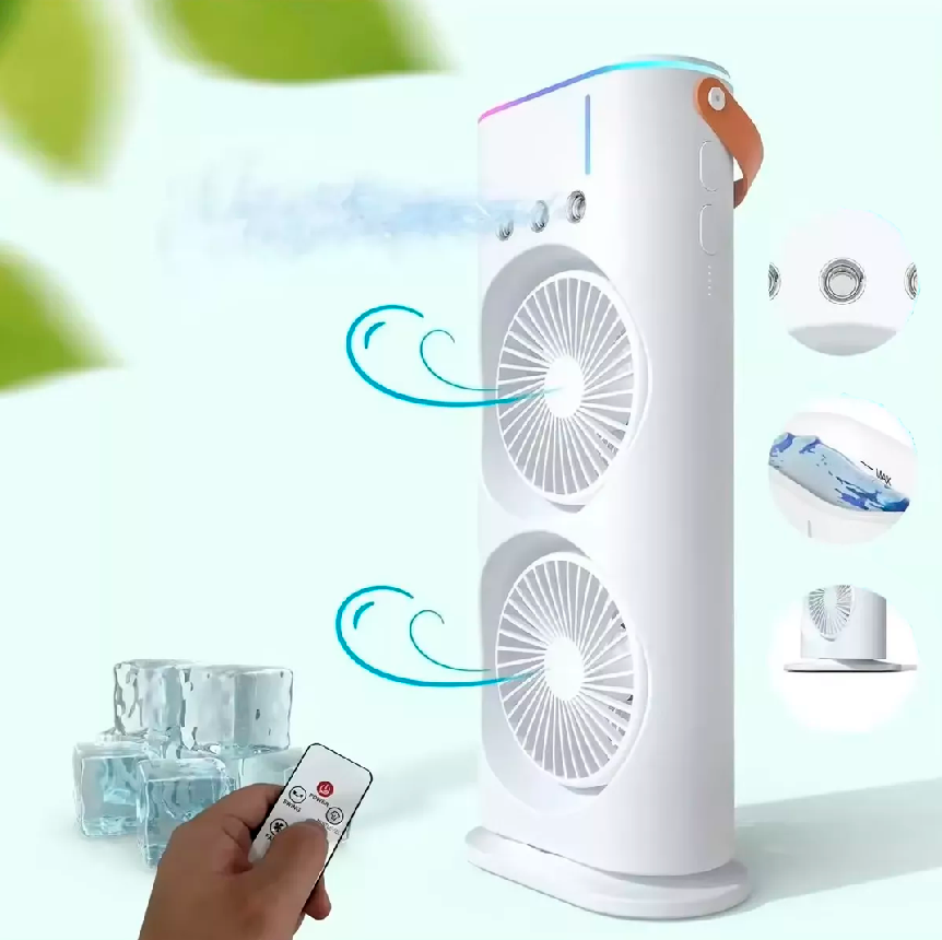 VENTILADOR DOBLE HUMIFICADOR RECARGABLE